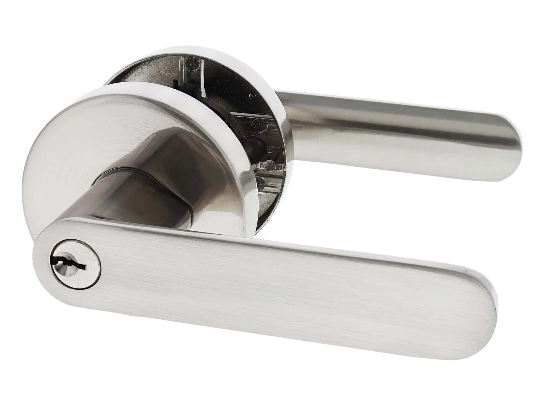Satin stainless steel spring entrance lever hardware