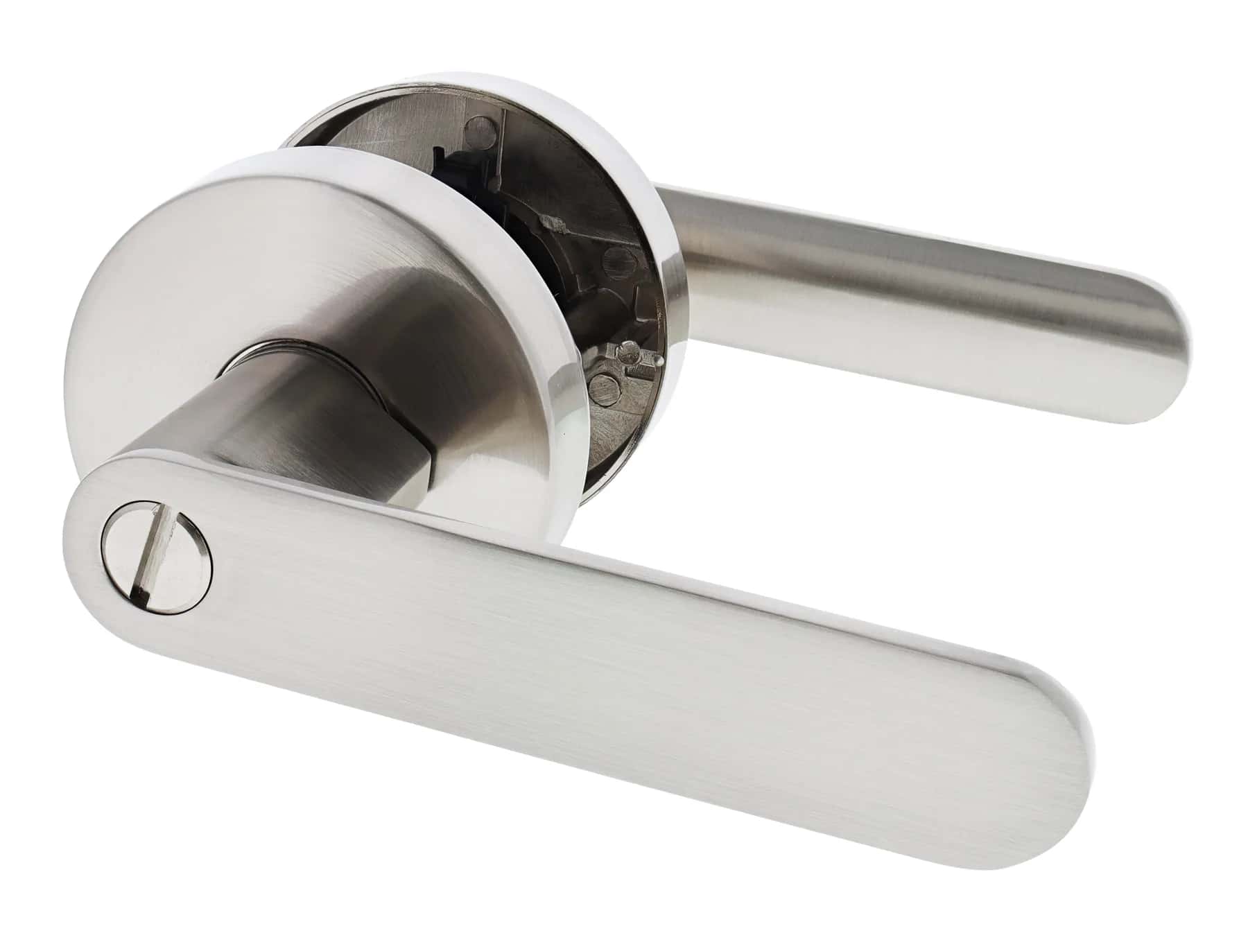 Satin stainless steel spring privacy lever hardware