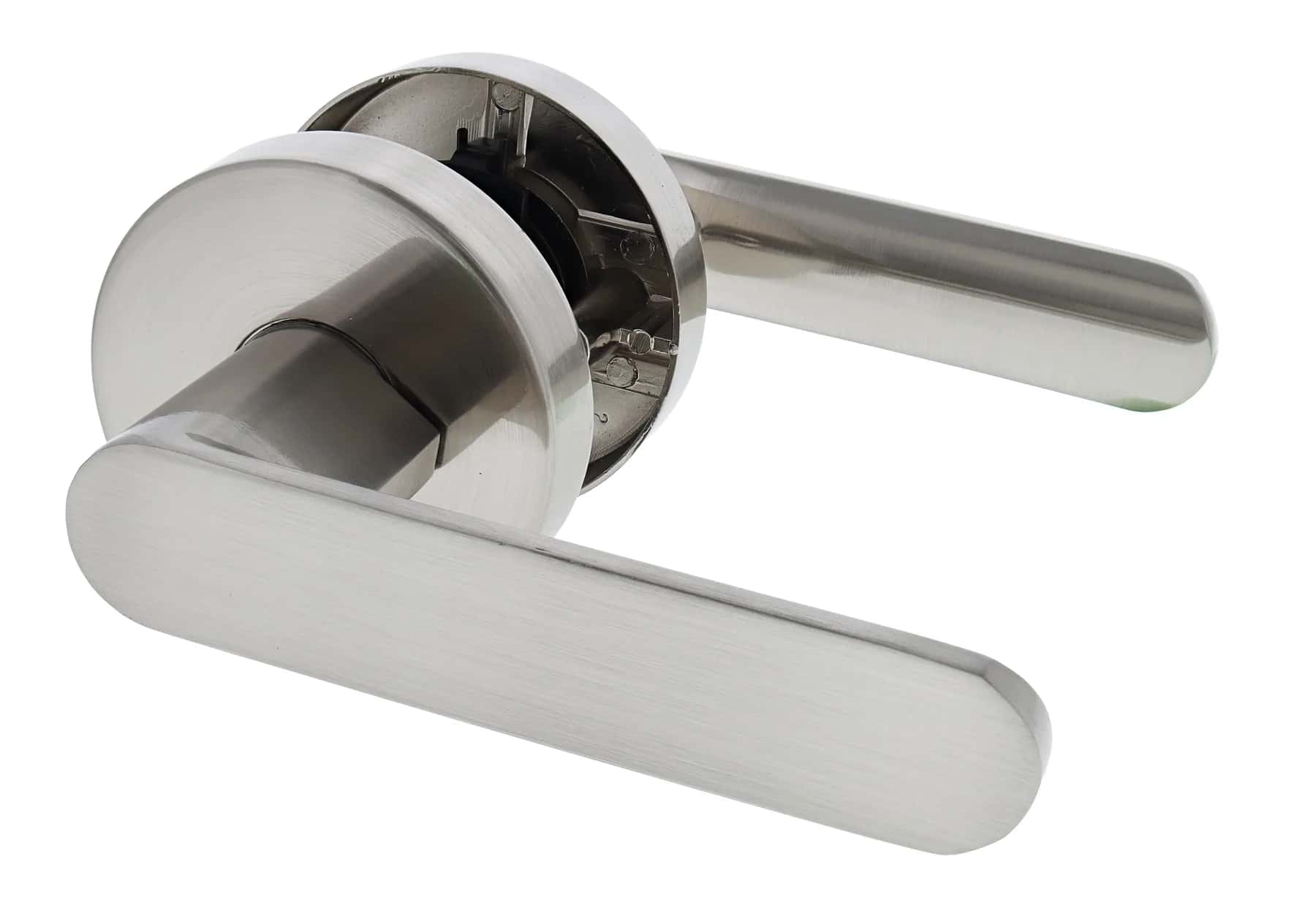 Satin stainless steel spring passage lever hardware