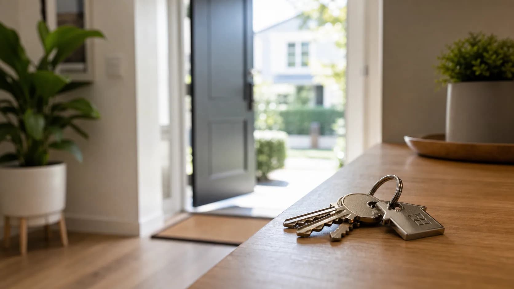 House keys on an entry table for rental property access
